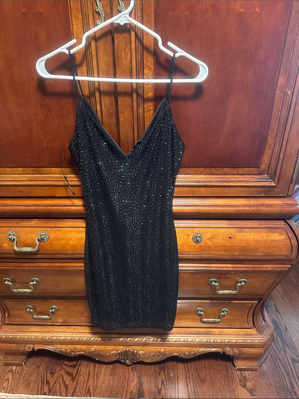 Black Beaded Spaghetti-Strap Dress New wirh Tags
